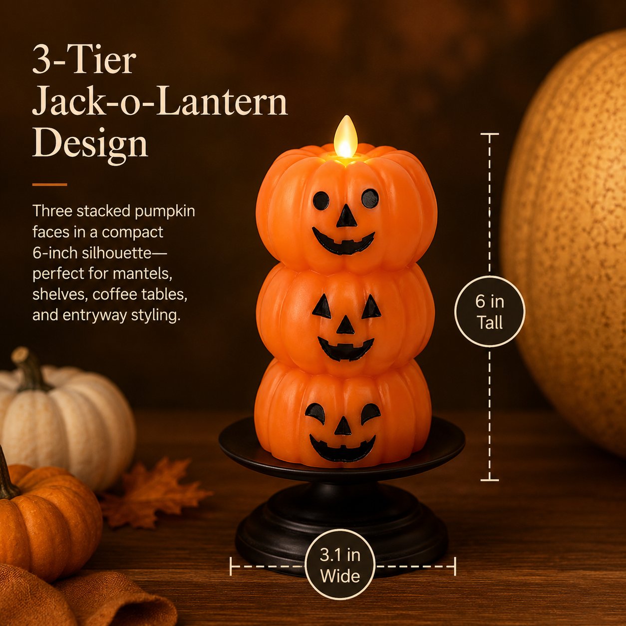 Stacked Jack-o-Lantern Flameless LED Wax Candle 🎃