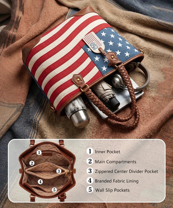 🔥LAST DAY 49% OFF - Montana West Vintage American Flag Tote Bag