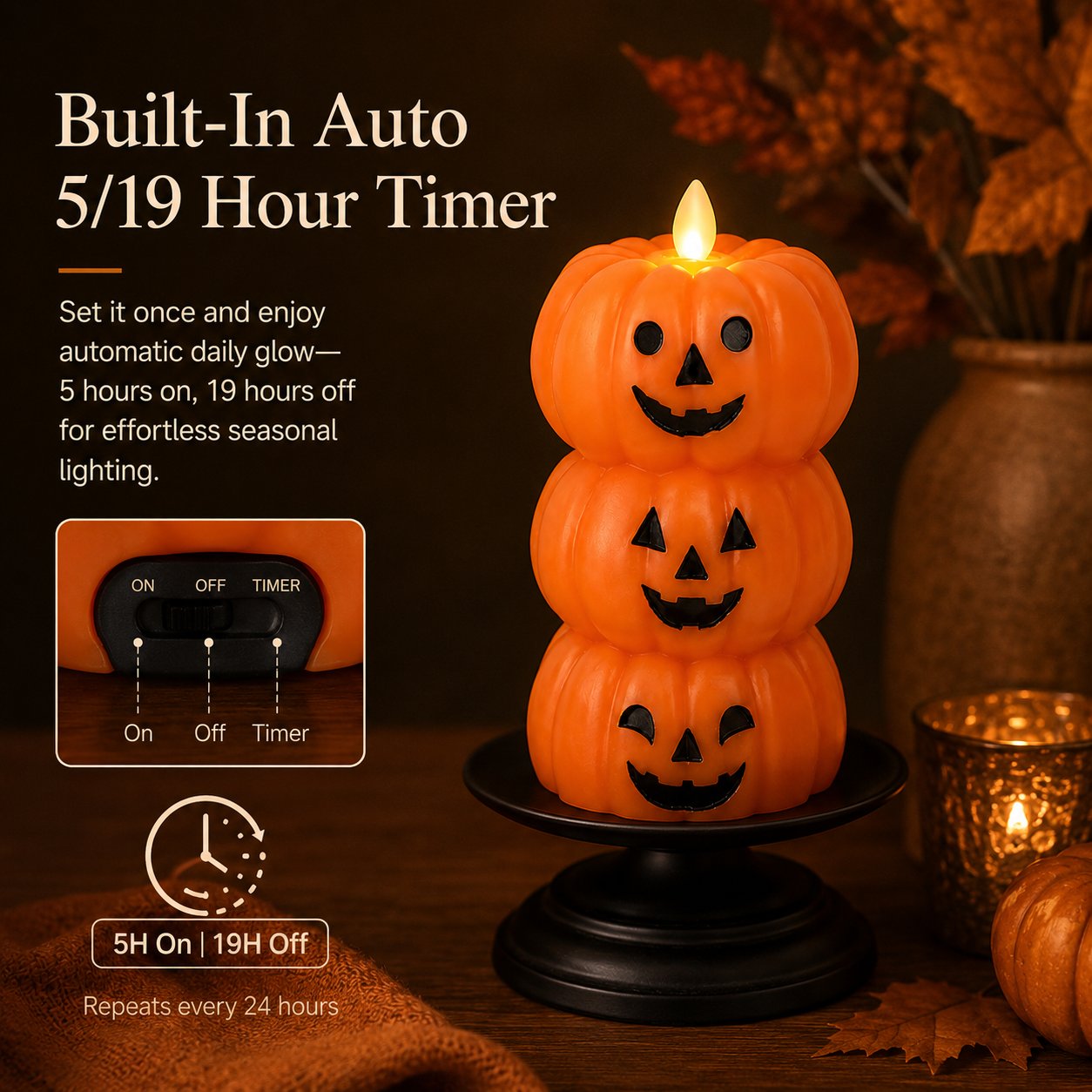 Stacked Jack-o-Lantern Flameless LED Wax Candle 🎃