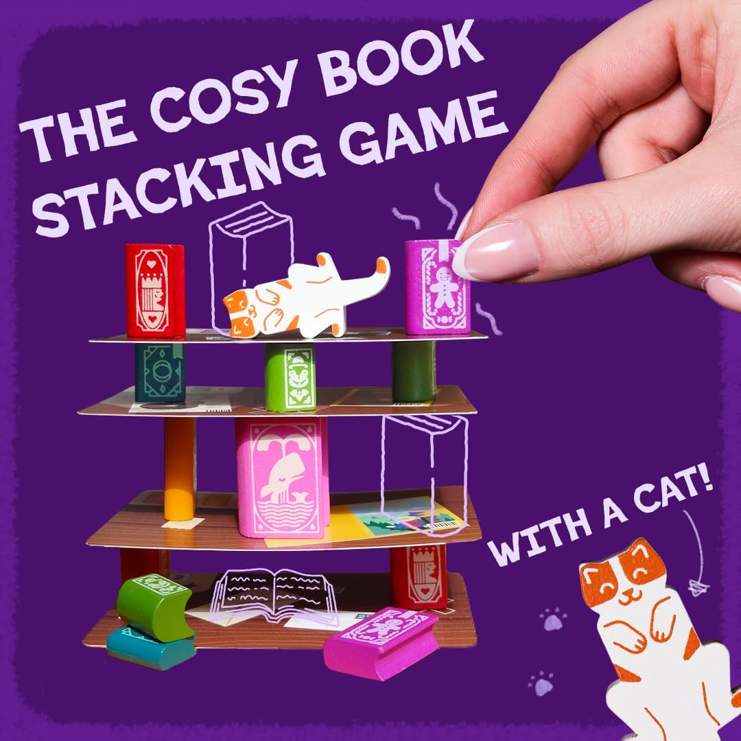 📚Bookshelf Cooperative Balance Stacking Game Travel Tin for 2-4 Players Ages 8+