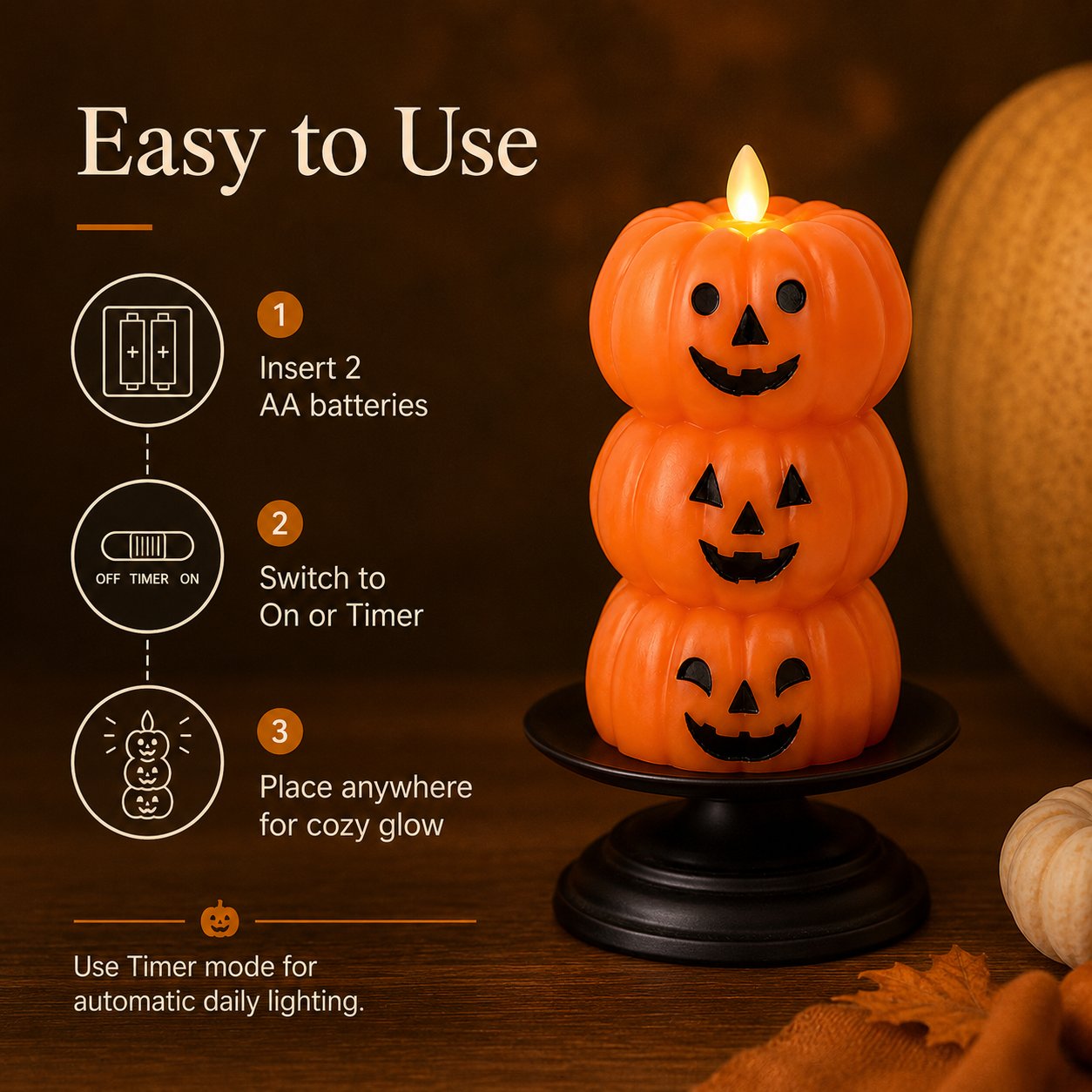 Stacked Jack-o-Lantern Flameless LED Wax Candle 🎃
