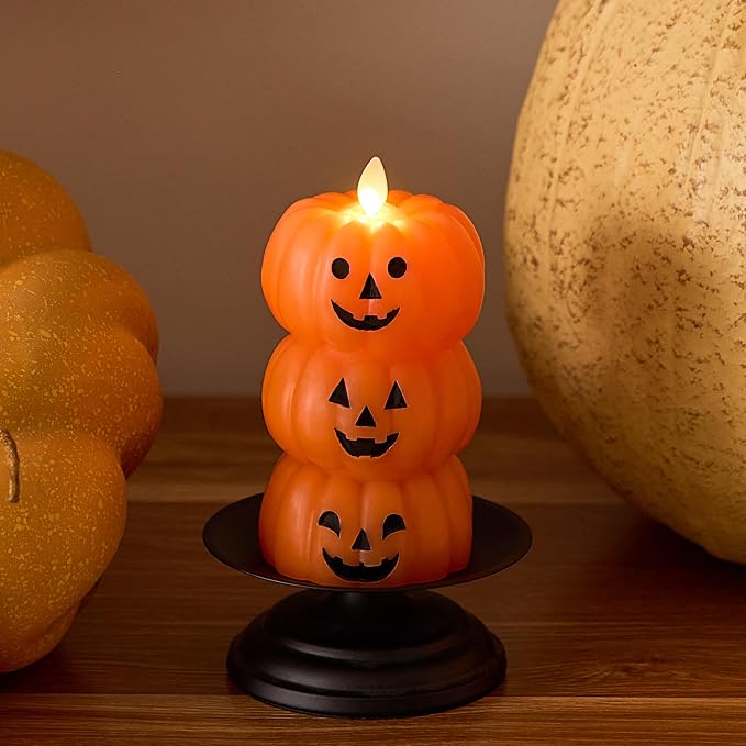 Stacked Jack-o-Lantern Flameless LED Wax Candle 🎃