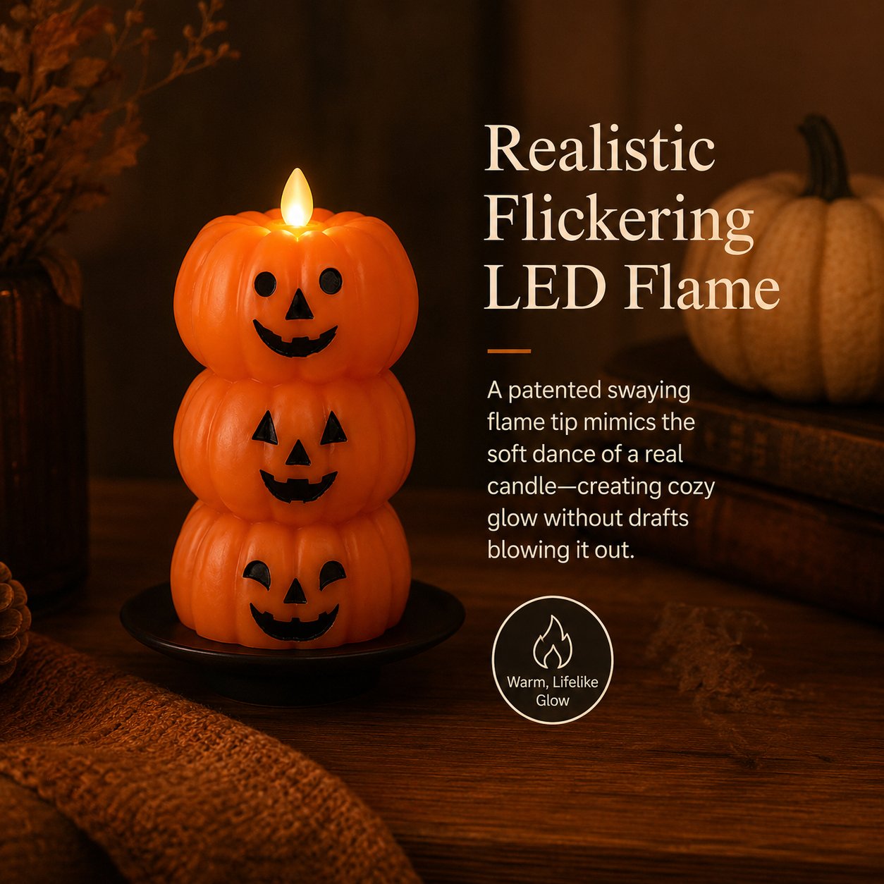 Stacked Jack-o-Lantern Flameless LED Wax Candle 🎃