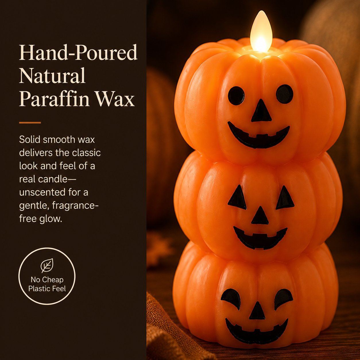 Stacked Jack-o-Lantern Flameless LED Wax Candle 🎃