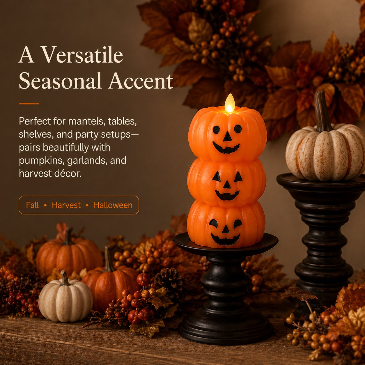 Stacked Jack-o-Lantern Flameless LED Wax Candle 🎃