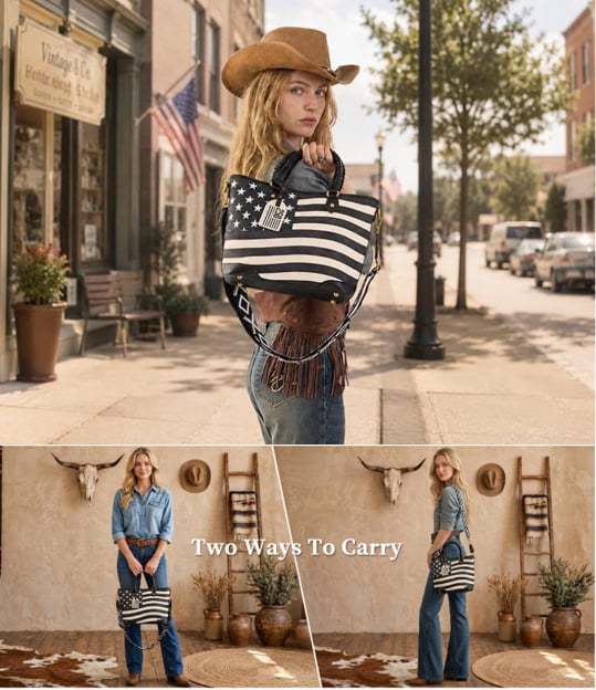 🔥LAST DAY 49% OFF - Montana West Vintage American Flag Tote Bag
